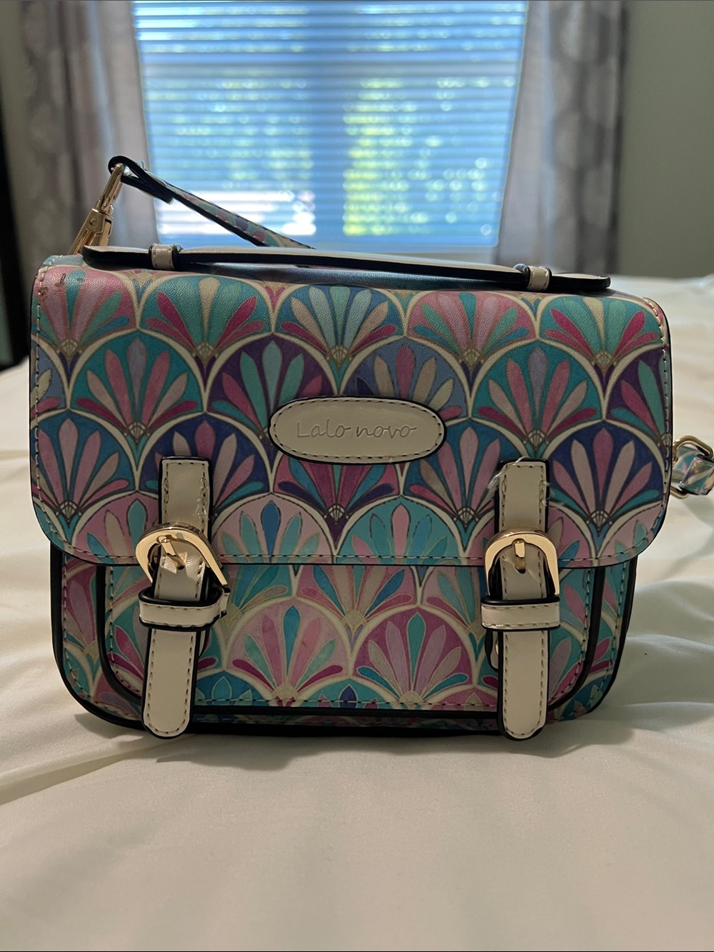 Lalo Novo Multicolor Patterned Crossbody Bag - Pastel Teal & Pink